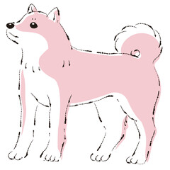 シンプルでかわいい柴犬　手描き線画ベクターイラスト