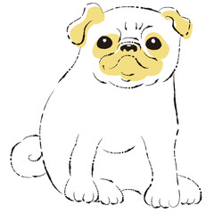 シンプルでかわいいパグ　手描き線画ベクターイラスト