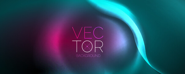 Neon glowing waves, magic energy space light concept, abstract background wallpaper design