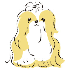 シンプルでかわいいシーズー　手描き線画ベクターイラスト