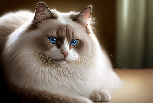 At home, a young, healthy, and stunning purebred Ragdoll cat. Generative AI