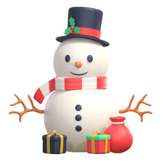 snowman with christmas gift box 3d icon illustration