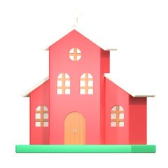 snowy church building in winter christmas 3d icon illustration