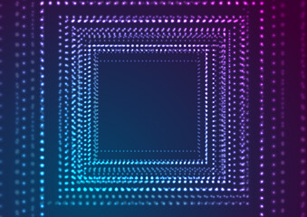 Obraz premium Neon glowing futuristic square particles abstract hi-tech background. Vector geometric design