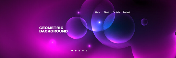 Shiny neon circles and bubbles, dark abstract background with blurred magic neon light, wallpaper design