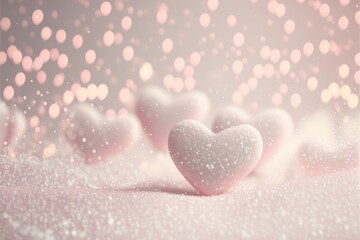 Obraz premium Very tiny Hearts bokeh lights, background with snow.