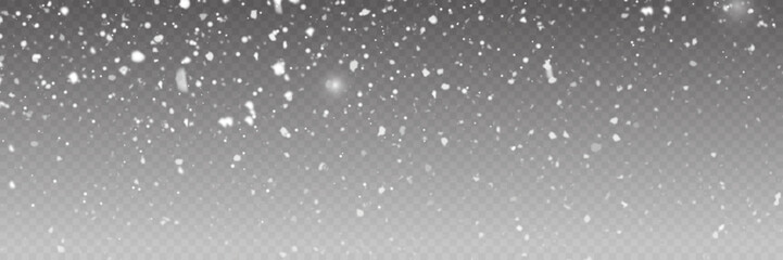 Abstract winter background from snowflakes blown by the wind on a white transparent background. Dust png.