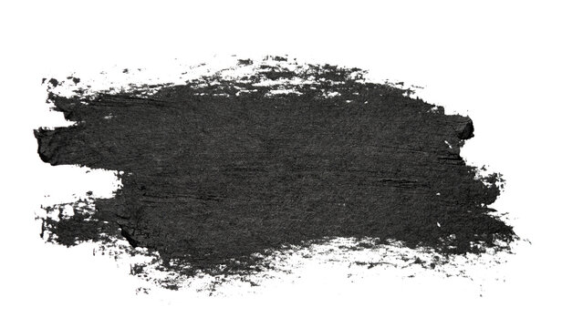 Black brush strokes oil paints on white paper. Isolated white background. Abstract art creative background. Space for text. Artist texture smears line painted brush black acrylic close-up. Copy space