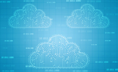 2d illustration of Cloud computing, Digital Cloud computing and network Concept background. Cyber technology, internet data storage, database and Internet server concept
