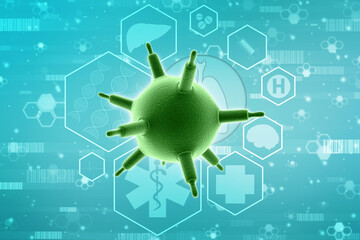 3d rendering viruses in infected organism, viral disease epidemic, virus abstract background