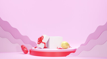 Happy Valentine Day. gift box on 3d podium