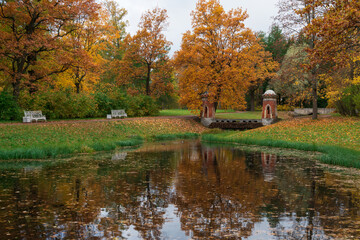 View of the Turkish (Red) cascade on the Upper Ponds in the Catherine Park of Tsarskoye Selo,...