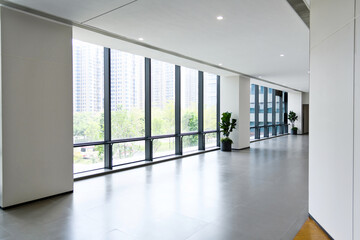 Empty long corridor in the modern hospital