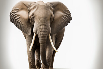 White background with an African elephant (Loxodonta africana). Generative AI