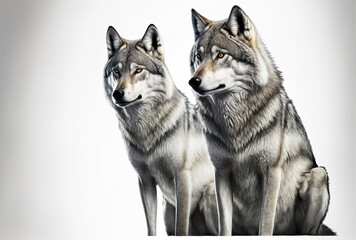 Obraz premium Wolves in gray, isolated on a white backdrop. Generative AI