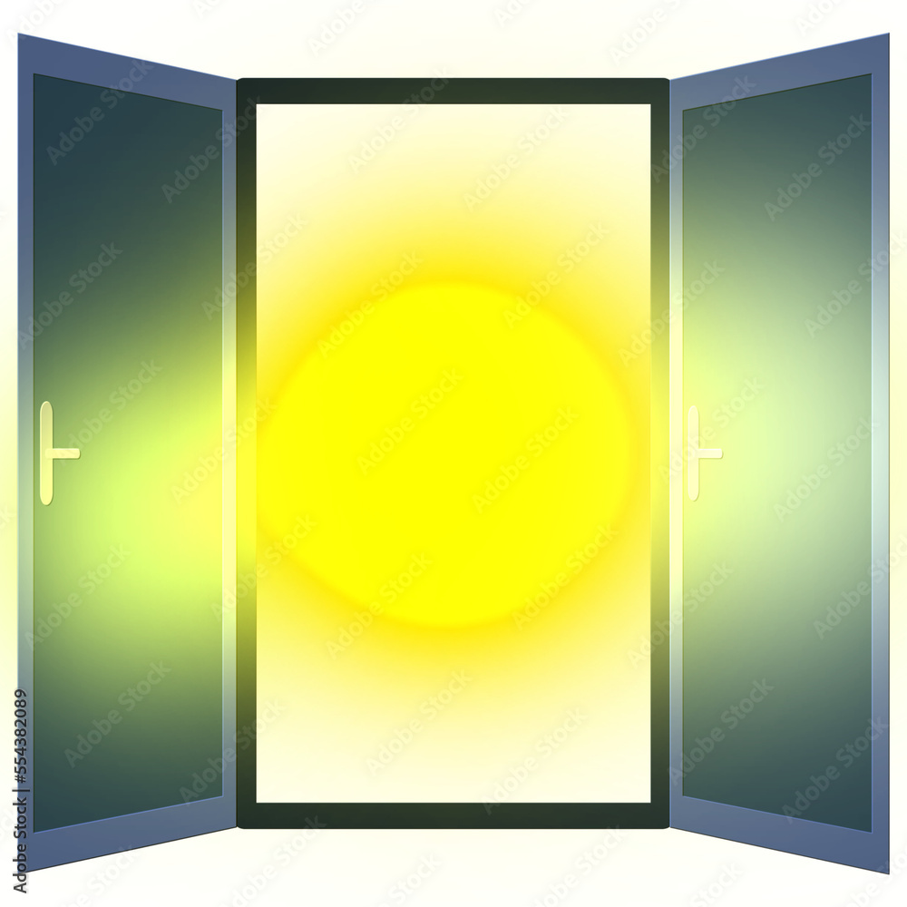 Poster open door with 3d rendering sunlight png image useful for your creativity. open windows with bright 