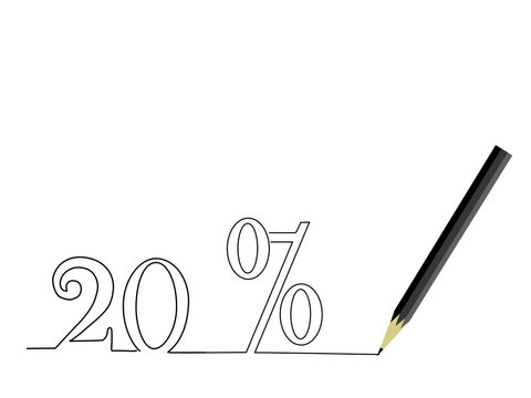 One line drawing style 20% with a pen . Concept about writing,simple, sail,anniversary,price for your business.