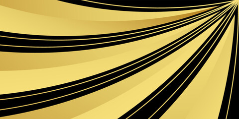 Black and golden wavy stripes abstract corporate graphic design. Geometric dark material background.