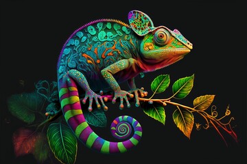 Illustration of Colorful Changing Chameleon