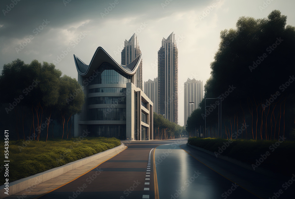 Canvas Prints modern buildings and an asphalt road may be seen in suzhou, china. generative ai