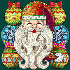 illustration of santa face and christmas ornament