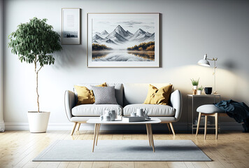 Scandinavian style minimalist modern living room background. Generative AI