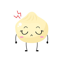 Kawaii cartoon dumpling icon. Character of dumpling. Xiaolongbao. chibi. Illustration emoji dumpling man in flat style. angry expression