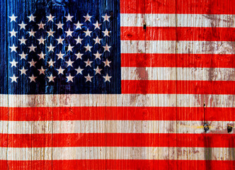 American flag on old wood plank