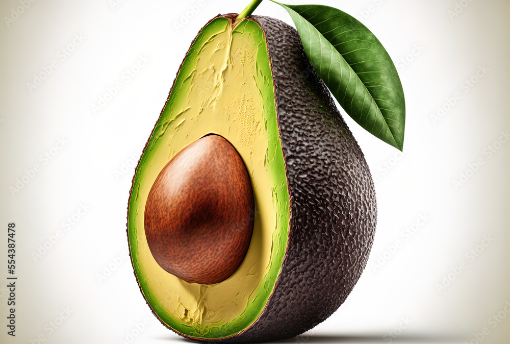 Poster avocado in isolation. avocado whole, chopped, and seed isolated on a white background with a clippin