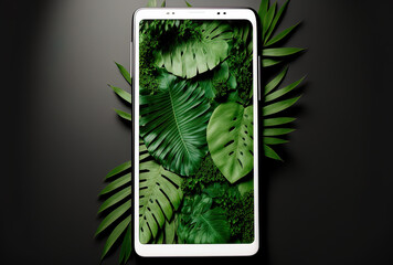 a smartphone with a white screen and green leaves. Generative AI