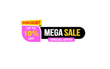 10 Percent MEGA SALE offer, clearance, promotion banner layout with sticker style.