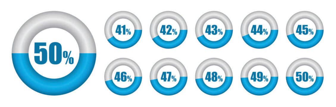 Vector set of Pie chart from 41 to 50 percent. Vector illustration.