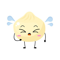 Kawaii cartoon dumpling icon. Character of dumpling. Xiaolongbao. chibi. Illustration emoji dumpling man in flat style. sad and cry