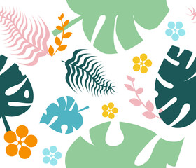 seamless pattern with autumn leaves and flowers