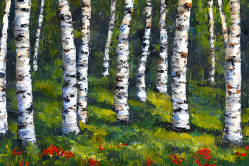 Obraz premium birch forest in spring, generative ai, ai