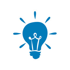 Blue light bulb hand drawn on white background vector illustration.