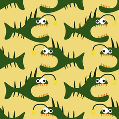 Monster fish vector ilustration seamless patern.Great for textile,fabric,wrapping paper,and any print.