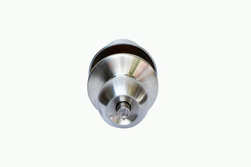 Metal door knob isolated on white background. Home property security. Made of aluminum metal, does not rust when exposed to water, strong and safe from being broken.  Used to install door in house. 