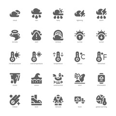 Weather icon pack for your website, mobile, presentation, and logo design. Weather icon glyph design. Vector graphics illustration and editable stroke.