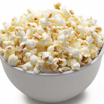 Bowl Of Freshly Popped Popcorn On White Background. Generative AI