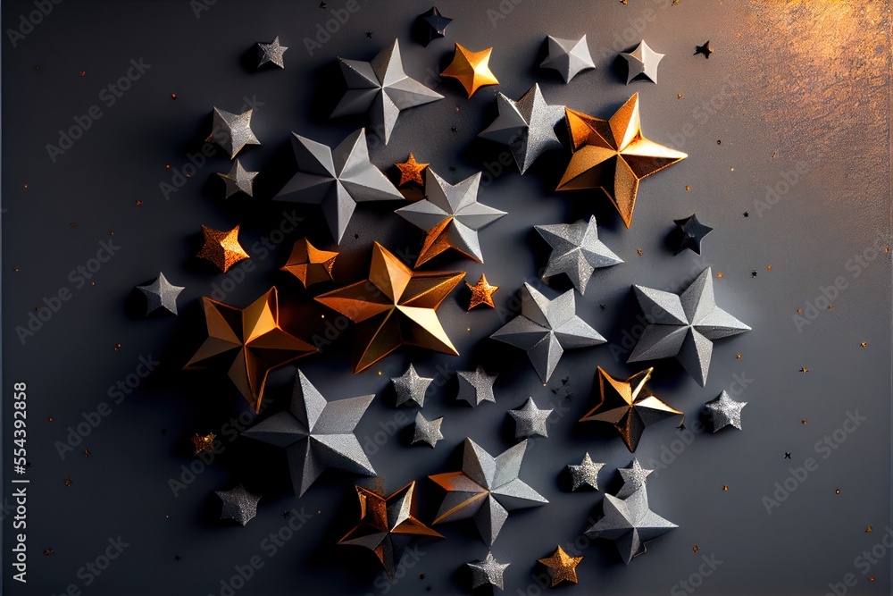 Poster a group of stars that are on a wall together in a circle with a light shining on them and a black ba