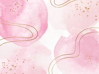 Watercolor valentines background with gold glitter 