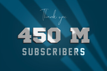 450 Million  subscribers celebration greeting banner with 3D Paper Design