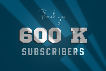 600 K  subscribers celebration greeting banner with 3D Paper Design