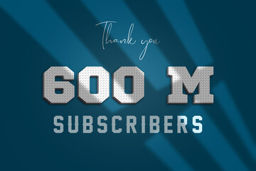 Fototapeta premium 600 Million subscribers celebration greeting banner with 3D Paper Design