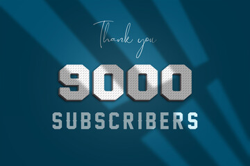 9000 subscribers celebration greeting banner with 3D Paper Design