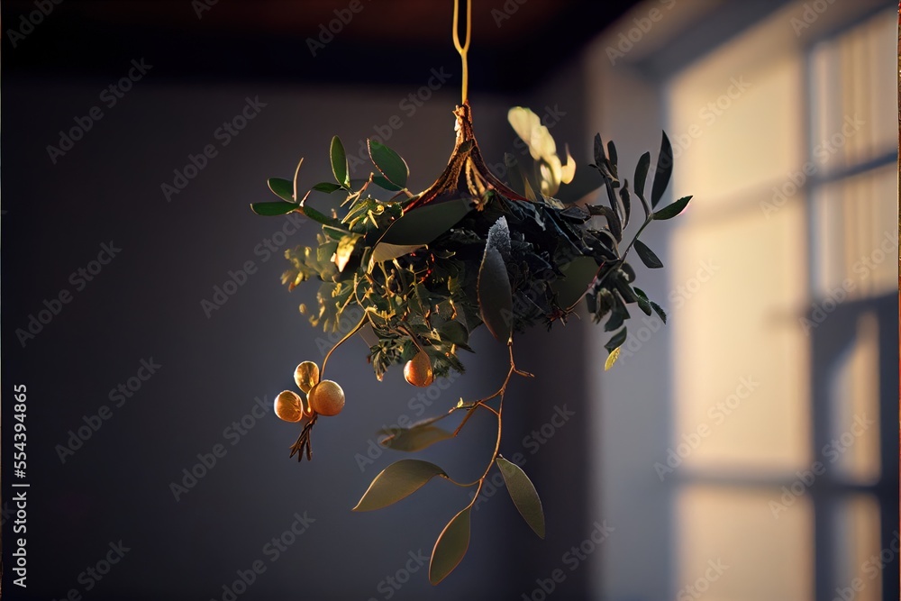 Aufkleber a plant hanging from a light fixture in a room with a window behind it and a window behind it. gener