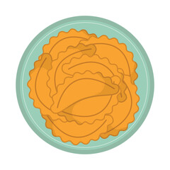 hand drawn empanada or fried pie snack on plate illustration. Typical Latino America and spanish fast food. Empanada in cartoon style