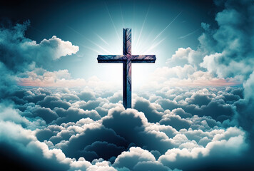 Background of a nice Friday cross above clouds. Generative AI