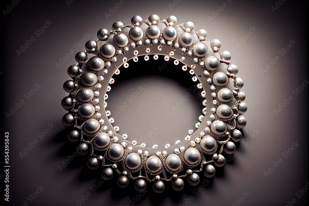 Poster a bunch of pearls are arranged in a circle on a table top with a black background and a black backgr